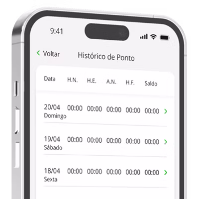 Aplicativo de ponto eletrônico mostrando o histórico de ponto